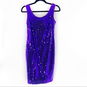 GlenRob Purple Sequin Bodycon Backless Sheath Dress Size 7/8 Vintage 90’s